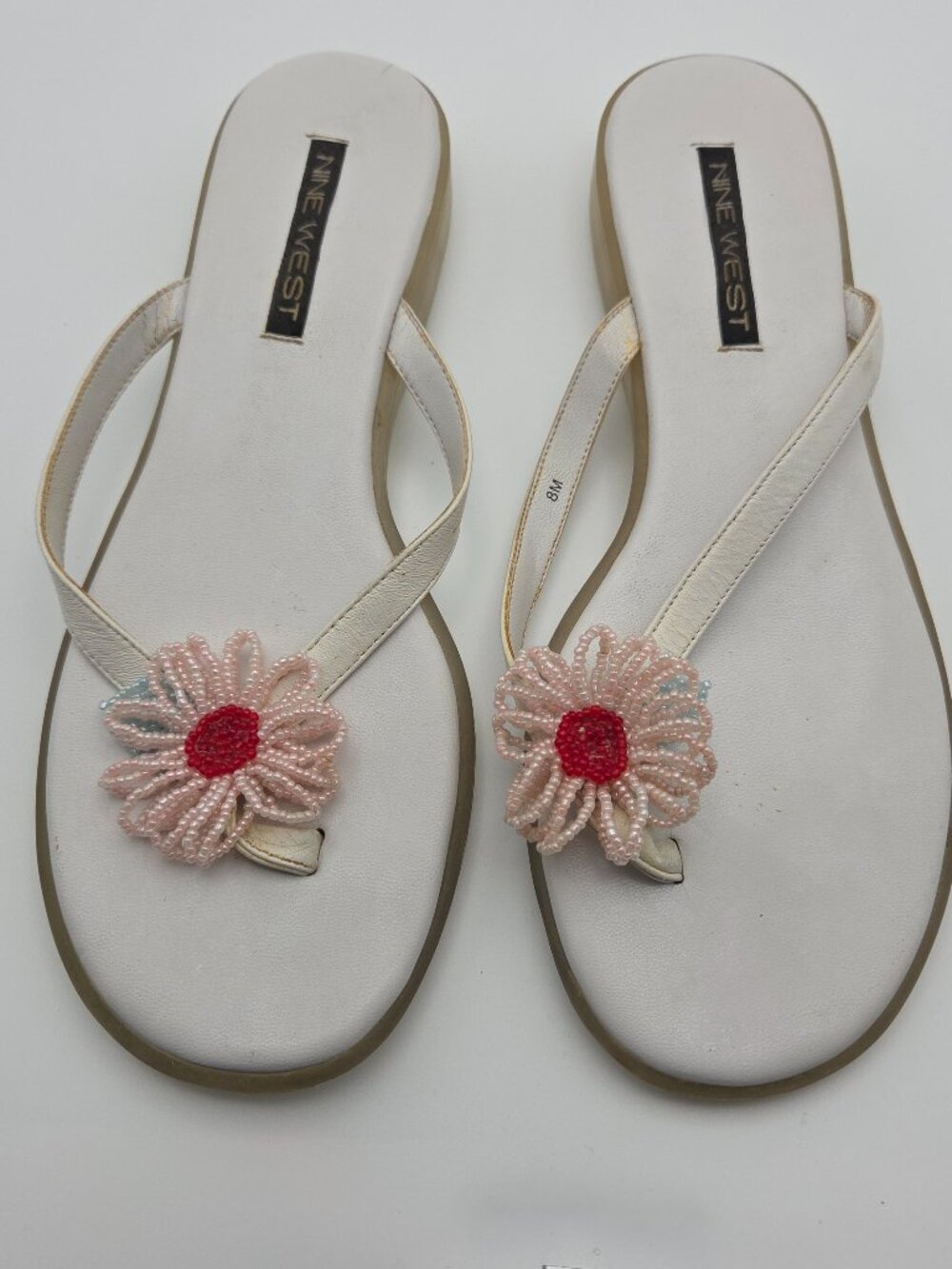 Nine West White Beaded Floral Sandals Size 8 Y2K Boho